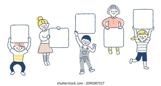 A set of kids holding a board