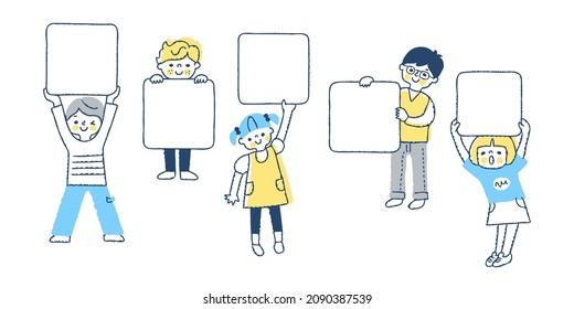 A set of kids holding a board