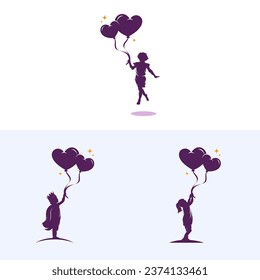Set of kids holding love balloon logo design template