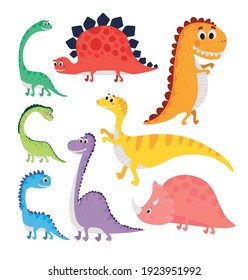 set of kids illustrations of dinosaurs vector illustration design