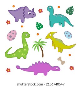 set of kids illustrations of dinosaurs vector illustration design