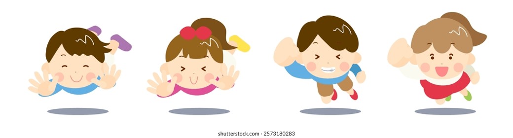 Set of kids jumping up
