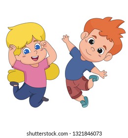 Set of kids jumping in the air.Vector and illustration.