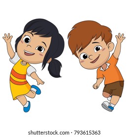 Set of kids jumping in the air.Vector and illustration.