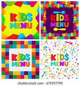 Set of Kids Menu banner design. Vector illustration. Isolated on white background. For your design