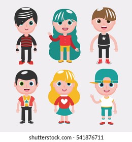 Set of kids on white background. Different dress styles. Happy children infographics,Vector Illustration eps 10