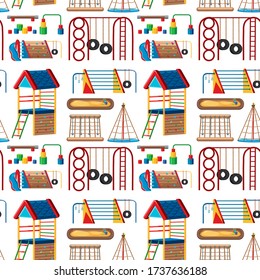 Set of kids playground in the park seamless illustration