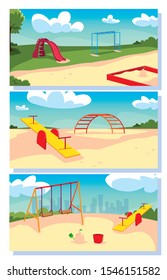set of kids playgrounds outdoor vector illustration design