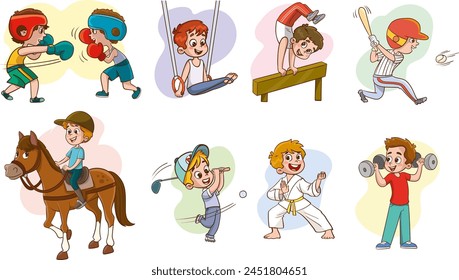 Set of Kids Playing Different Sports Vector Illustration