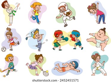 Set of Kids Playing Different Sports Vector Illustration