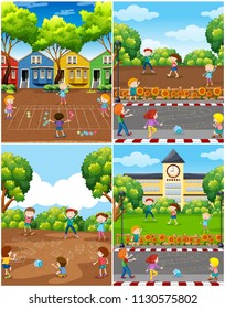 A Set Of Kids Playing Math Game Illustration