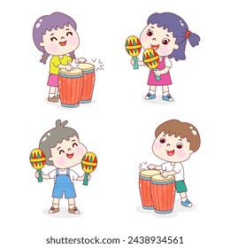 Set kids playing music vector.