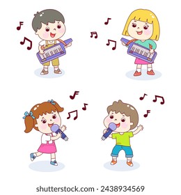 Set kids playing music vector.