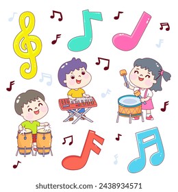 Establecer niños jugando vector de música.