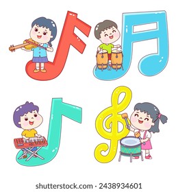 Set kids playing music vector.