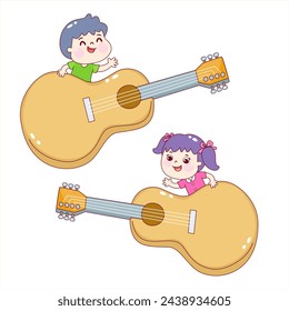 Set kids playing music vector.
