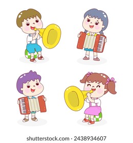 Set kids playing music vector.