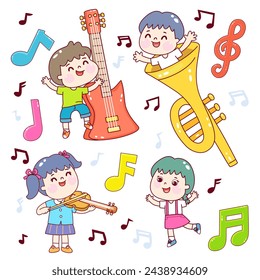 Set kids playing music vector.