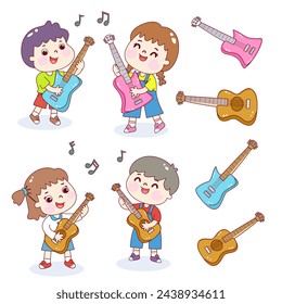 Set kids playing music vector.
