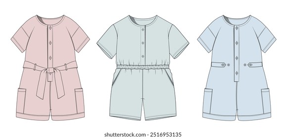 Set of Kids Playsuit vector illustrations