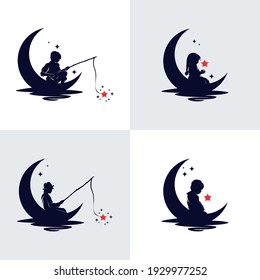 Set of Kids Reach Dreams logo with Moon symbol, Reaching Star logo