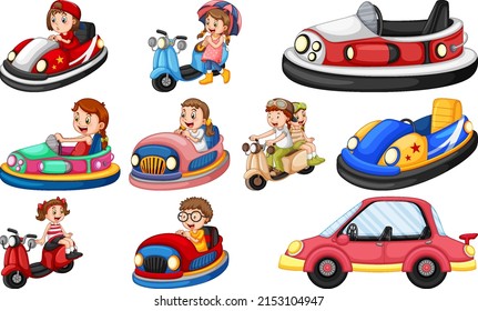 Set of kids riding Go-Kart illustration