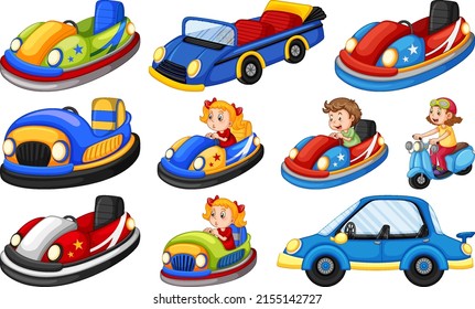 Set of kids riding Go-Kart illustration