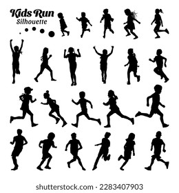 Set kids running silhouette vector illustration.