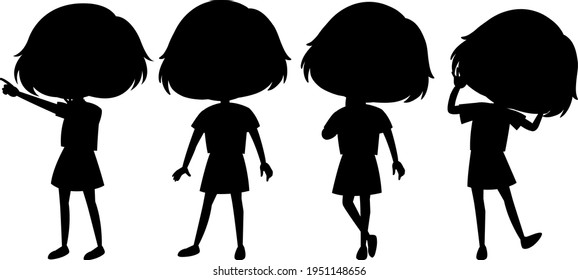 Set of kids silhouette cartoon character illustration