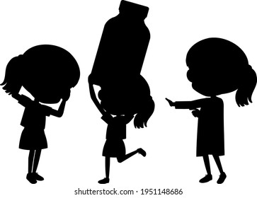 Set of kids silhouette cartoon character illustration