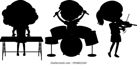 Set of kids silhouette cartoon character illustration