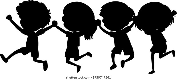 Set of kids silhouette cartoon character illustration