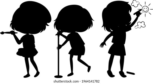 Set of kids silhouette cartoon character illustration