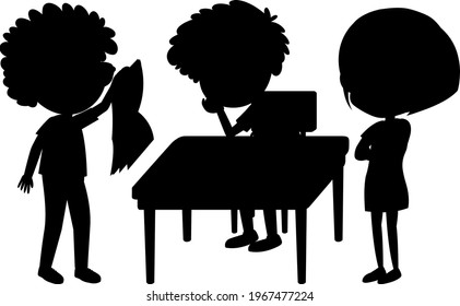 Set of kids silhouette cartoon character illustrations