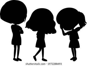 Set of kids silhouette cartoon character illustration