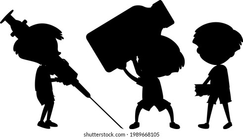 Set of kids silhouette cartoon character illustration