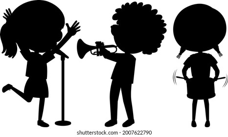 Set of kids silhouette cartoon character illustration