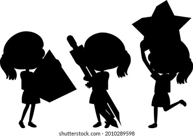 Set of kids silhouette cartoon character illustration