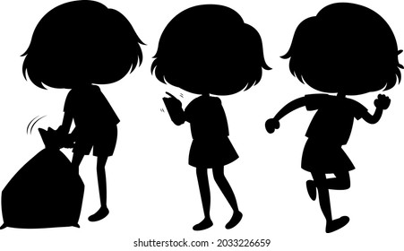 Set of kids silhouette cartoon character illustration
