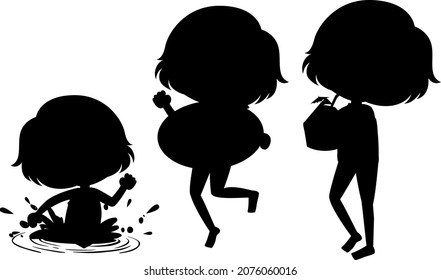Set of kids silhouette cartoon character illustration