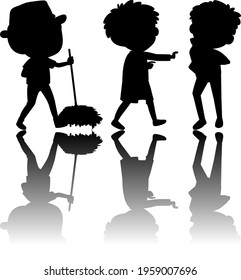 Set of kids silhouette with reflex illustration