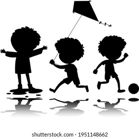 Set of kids silhouette with reflex on white background illustration