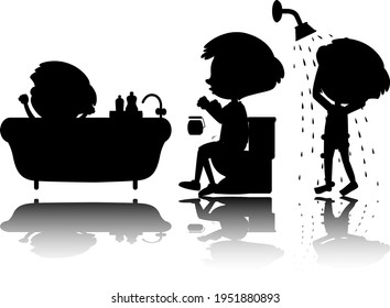 Set of kids silhouette with reflex on white background illustration