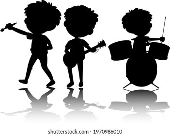 Set of kids silhouette with reflex on white background illustration