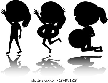Set of kids silhouette with reflex on white background illustration