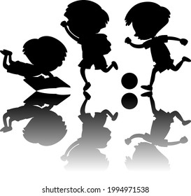 Set of kids silhouette with reflex on white background illustration