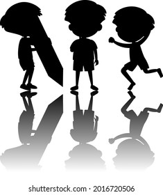 Set of kids silhouette with reflex on white background illustration