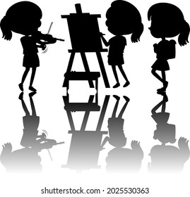 Set of kids silhouette with reflex on white background illustration