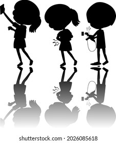 Set of kids silhouette with reflex on white background illustration