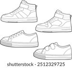 A set of kids sneakers vector drawing kids shoes kids trainer high top sneakers converse style airforce style shoes drawing footwear design kids fashion shoes illustration  